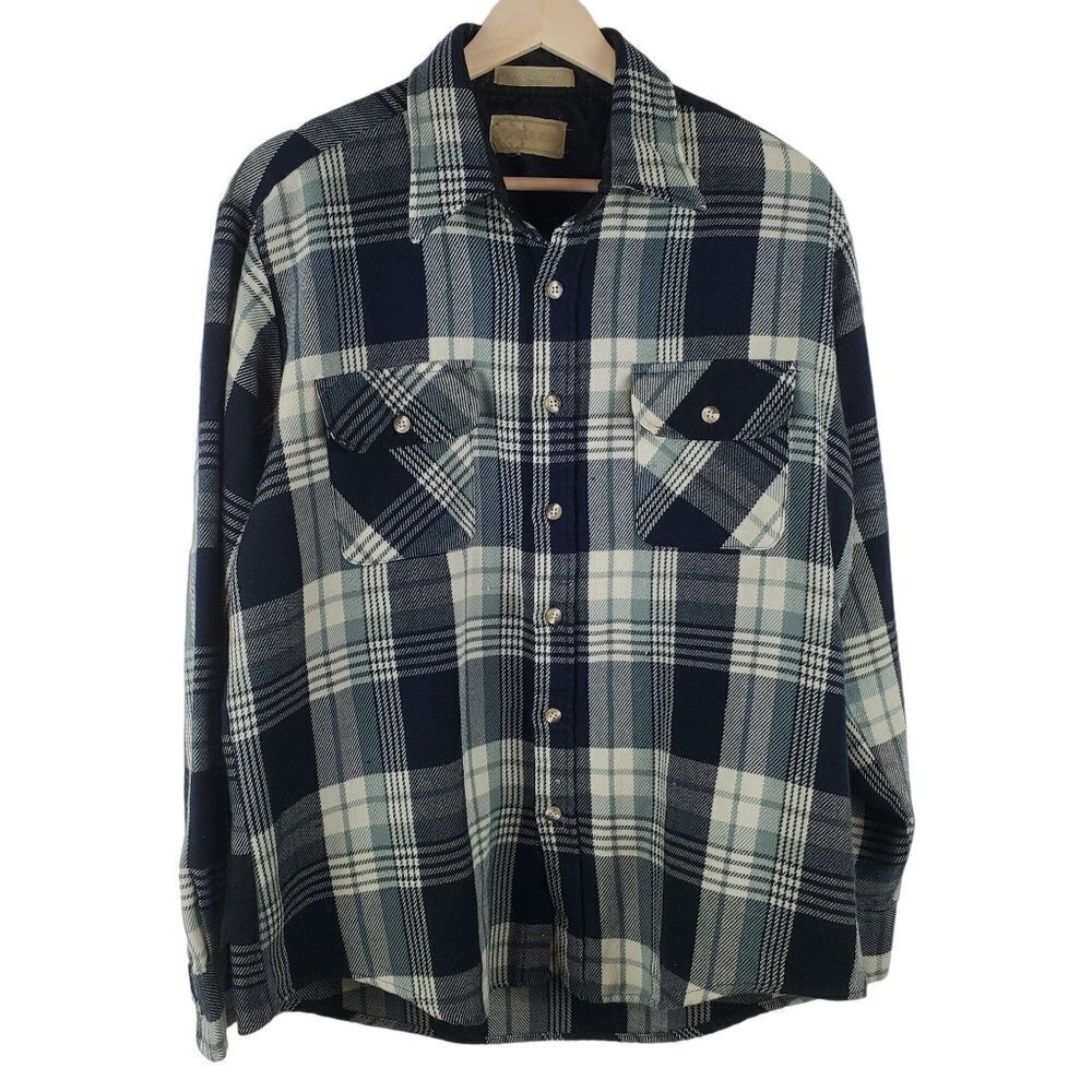 Timber Run Shacket Womens Large‎ Navy Blue Plaid Fall Flannel Shirt Button Up
